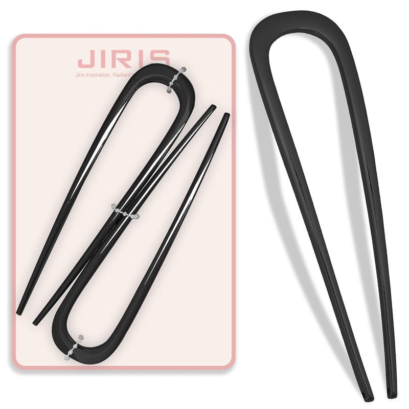 JIRIS 2PCS 4.2Inch French Hair Pins U-Shaped Pins for Women and Girls Fashion Metal Hair Pin French Twist Hair Pins for Buns, Updos,Stylish and Functional(set1-black) - Image 1